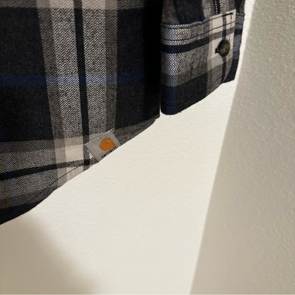 Carhartt Hubbard Flannel Shirt Long Sleeve Black White Blue Plaid Size L Men’s - Picture 4 of 12